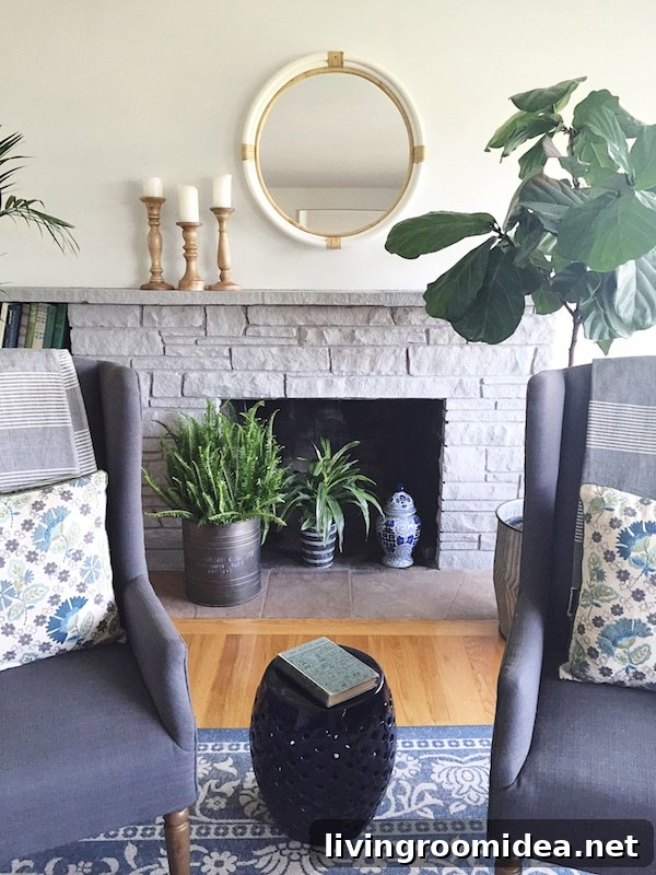 Painted Stone Fireplace Makeover Ideas to Modernize Your Hearth 4 The Inspired Room Stone Fireplace Painted with Chalk Paint - Paris Grey by Annie Sloan