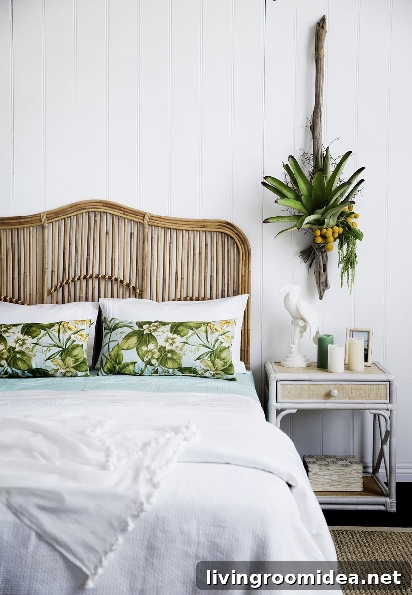 Rattan Headboard and Nightstand - Australia House and Garden - Styling by Janet James - Photos by Chris Warnes