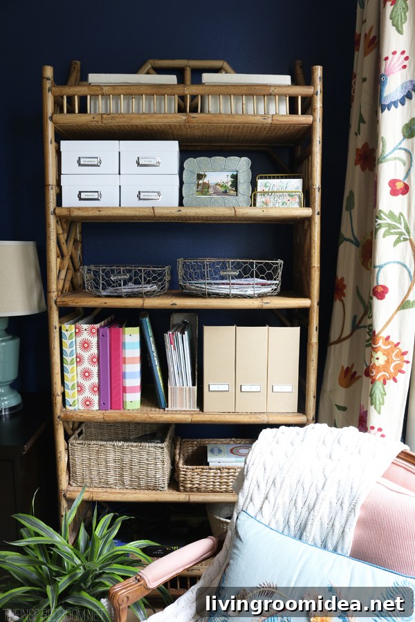 Navy Blue Office - Rattan Bookshelf