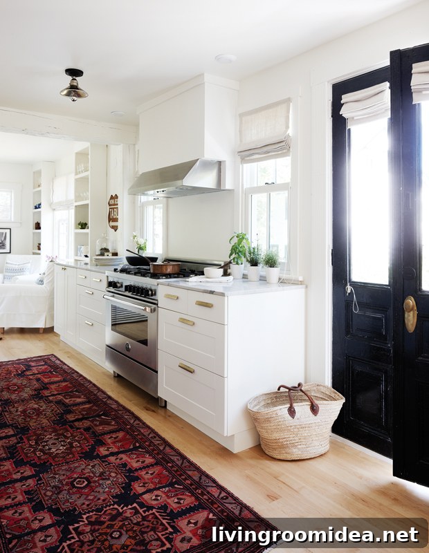 Small Kitchen - Patterned Rug house and home mag