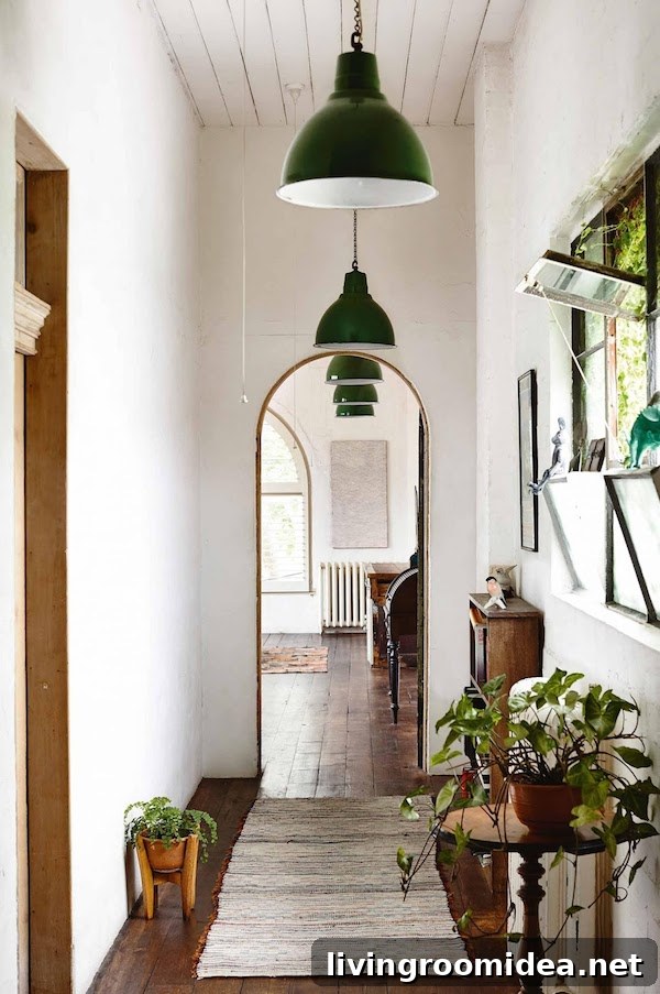 Arched Doorway - Green Industrial Lights - Saskia Folk House