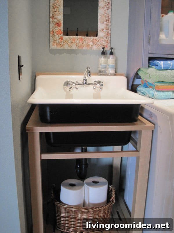 Wood Stand Utility Sink with Kohler Black and White Trough Sink - Laundry Sink