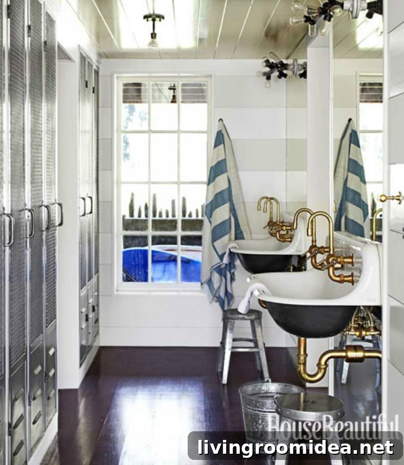 Trough Sinks - Black White and Brass Double Trough Sinks - House Beautiful