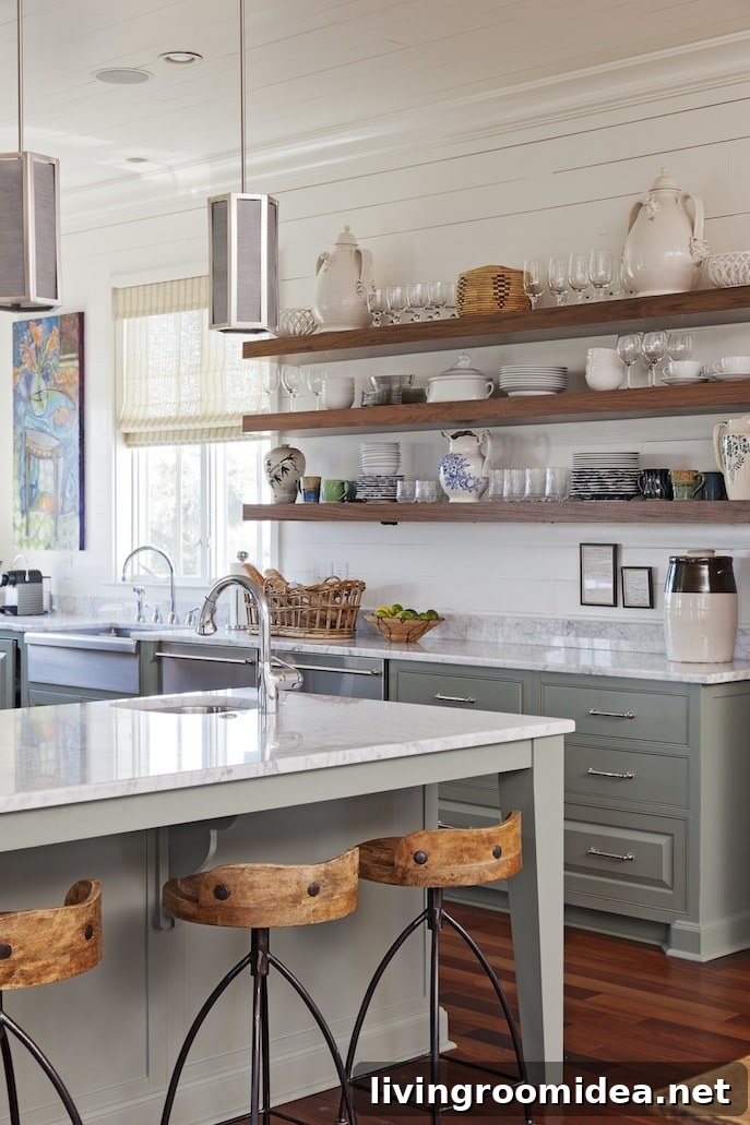 Kitchen open shelves add charm and character to a kitchen. Click through for other ways to incorporate open shelving in a kitchen.