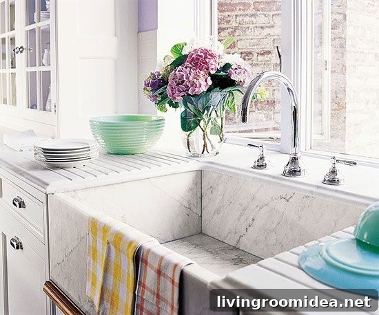 Farmhouse Sink Ideas for Kitchen Design and Remodeling 3 Stone Apron-Front Farmhouse Sink - Click through to the post for lots of amazing kitchen design inspiration!