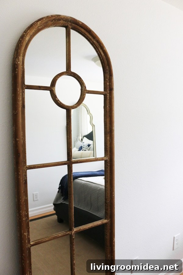 Farmhouse Mirror - Small Bedroom Makeover by The Inspired Room