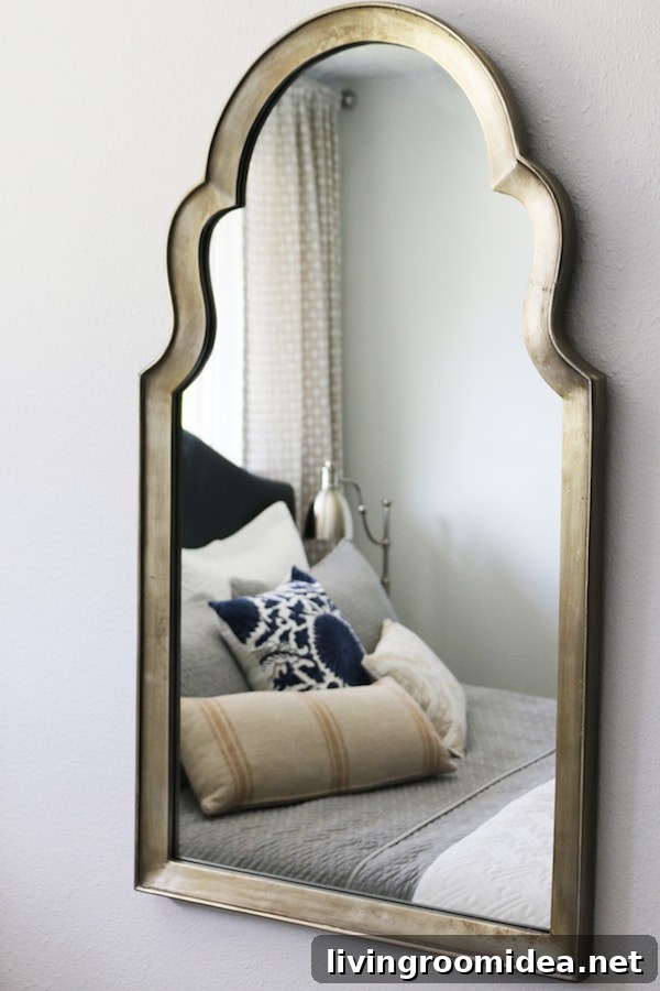 Gold Mirror in Small Bedroom Makeover - The Inspired Room