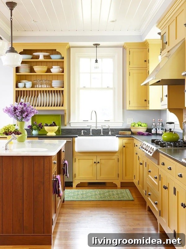 Colorful Kitchen Cabinet Ideas and Design Inspiration 12 Yellow Kitchen Cabinets - Yellow Kitchen Design - A round up of inspiration for colored kitchen cabinets