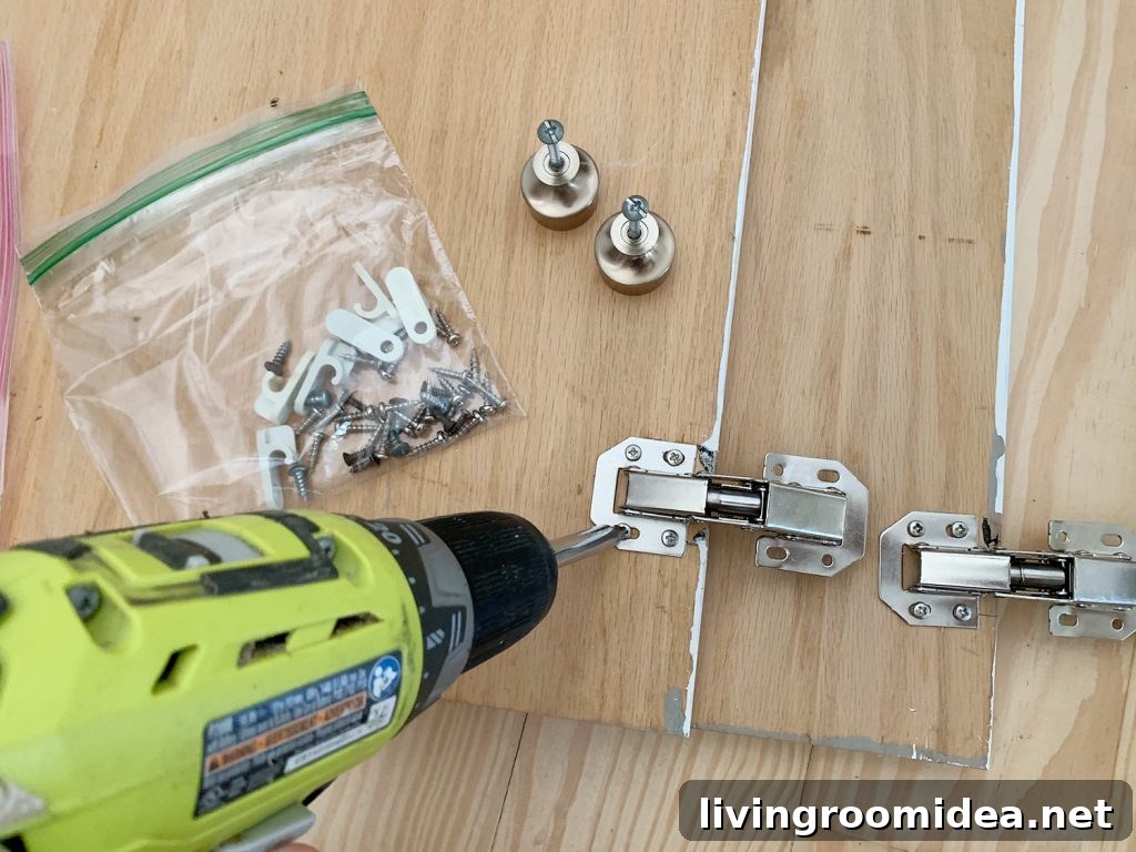 Screwing hidden hinges on backs of wood cabinet doors