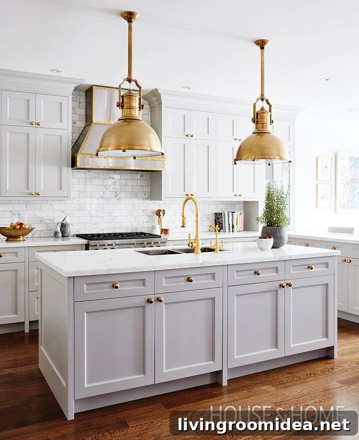 8 Showstopping Kitchen Design Ideas to Transform Your Space 2 Gray Kitchen with Statement Gold Light Fixtures - Click through for 8 showstopping elements for a kitchen design!