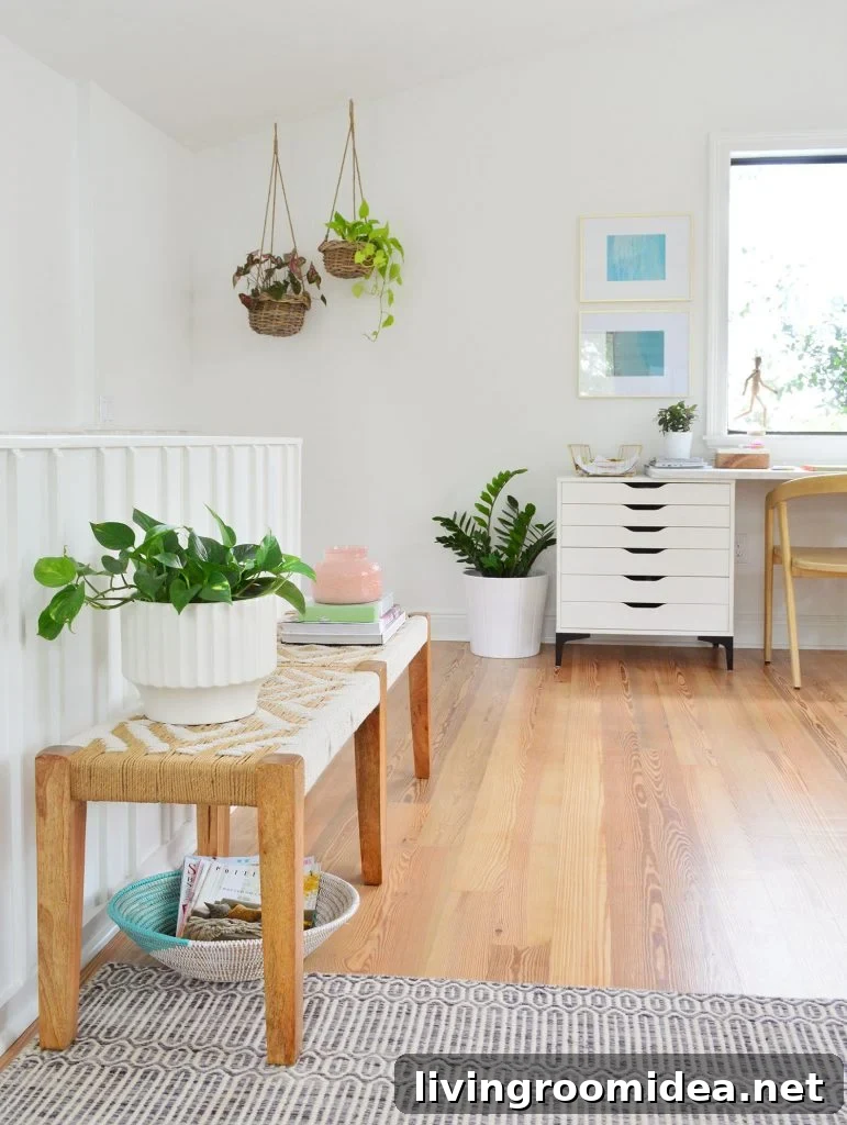 Several Plants On Surfaces In Living Room Including Hanging