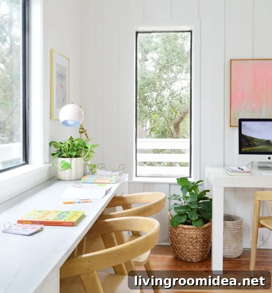 Kids Art Desk Under Window With Computer Workstation In Background