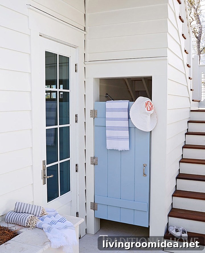 Coastal Style Outdoor Shower Area Traditional Home - Click through for more beautiful coastal rooms!