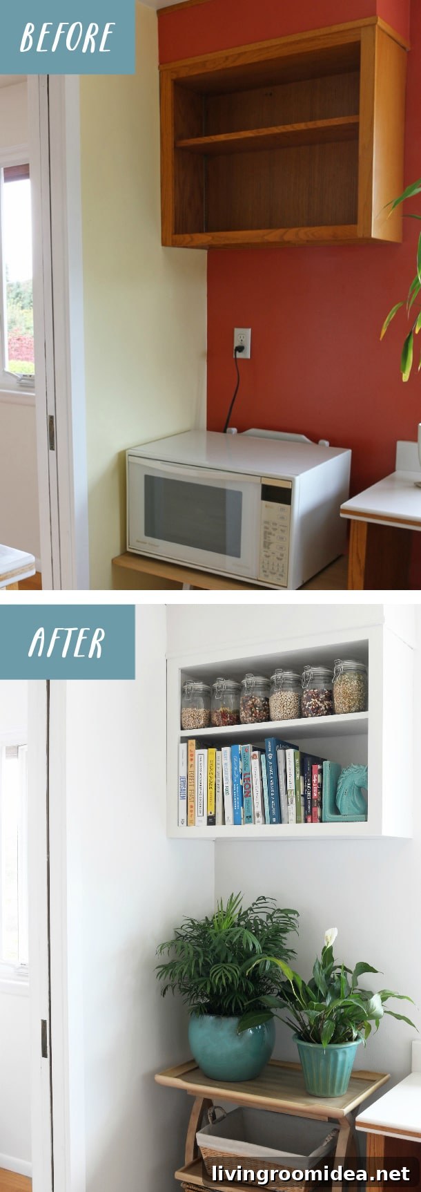 Transform Your Space with Paint: Before and After Ideas 5 Before and After - The Power of Paint - The Inspired Room. Click through to find the details as we paint a red wall white in a refreshing before and after makeover!
