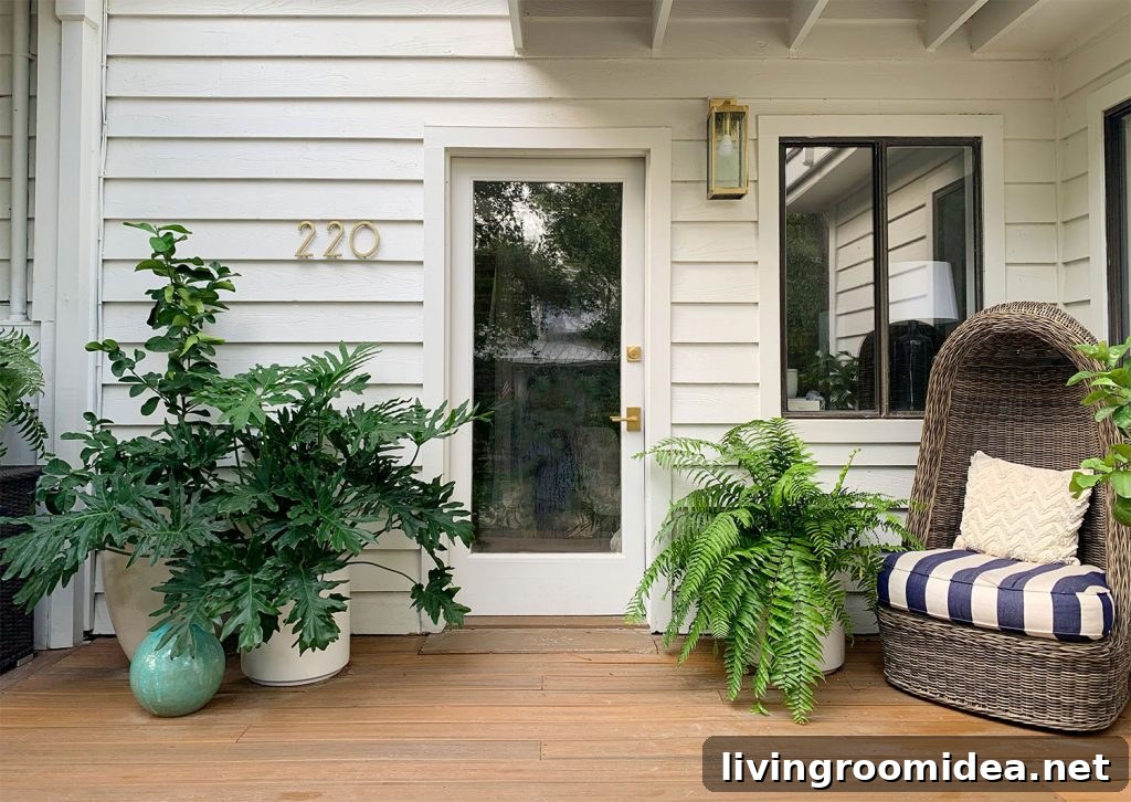Front Porch With Glass Door And Lots Of Plants
