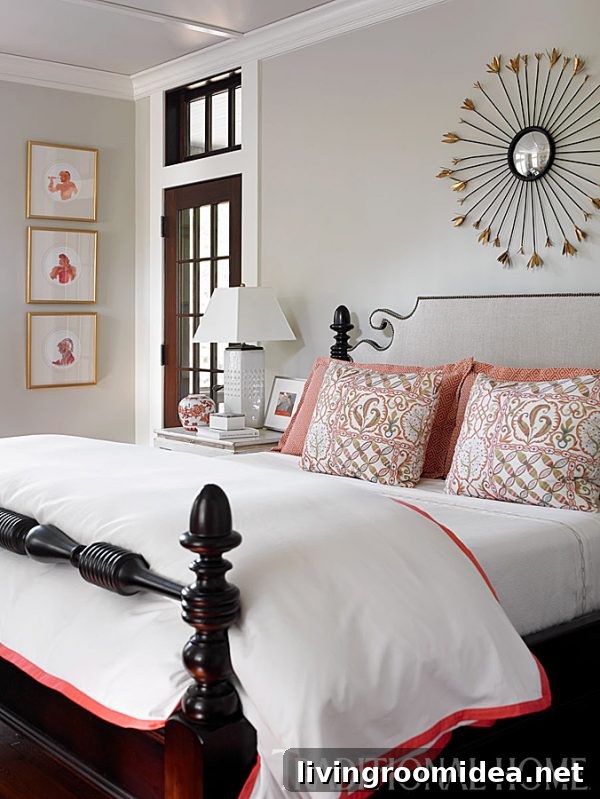 Red and Coral Accents Bedroom Traditional Home