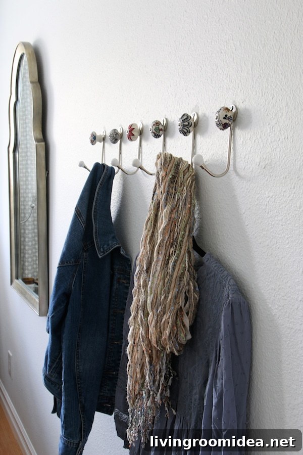 Row of Patterned Hooks - Affordable and Functional Style for the Guest Room