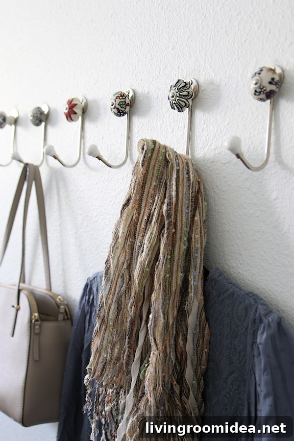 Row of Patterned Colorful Hooks - How to Decorate with Function + Style