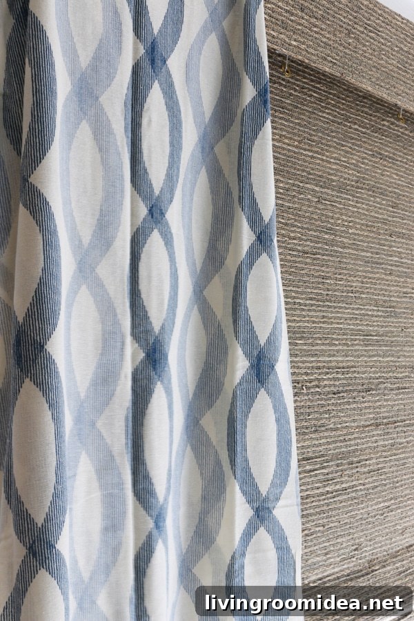 Blue and White Curtains and Bamboo Shades - The Inspired Room