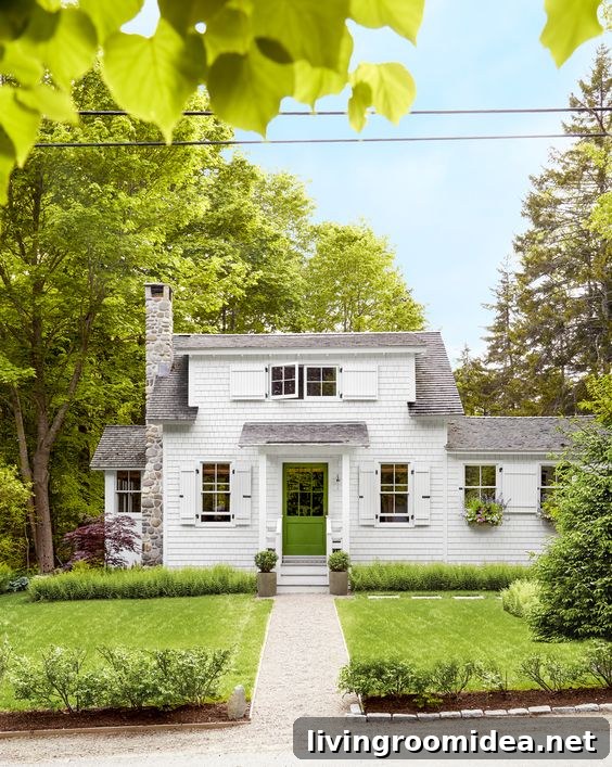 Charming New England Cottage Tour: Cozy Coastal Home Walkthrough 2 White cottage with green door - Tiny Cottage In Maine Tour