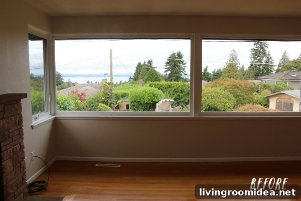 Woven Wood Window Shades: Before and After Room Makeovers 7 Before WIndow Coverings - Wide WIndows