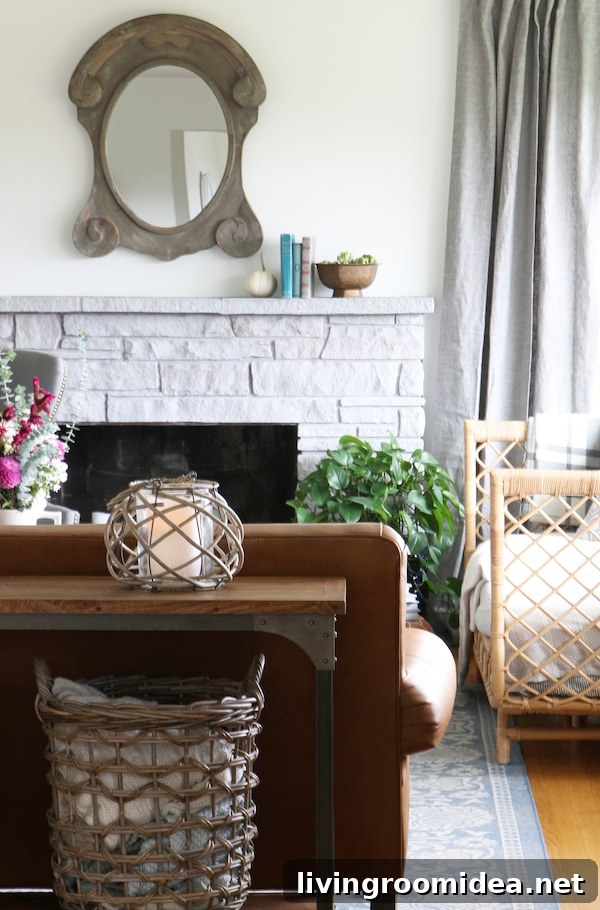 Click through to see a fall house tour of this small white brick cottage with eclectic coastal farmhouse style. 