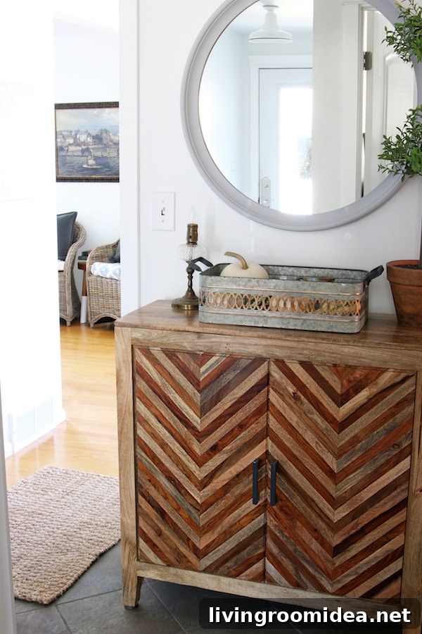 Click through to see a fall house tour of this small white brick cottage with eclectic coastal farmhouse style. 
