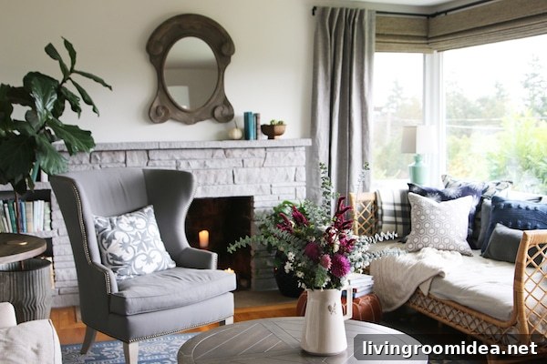Click through to see a fall house tour of this small white brick cottage with eclectic coastal farmhouse style. 