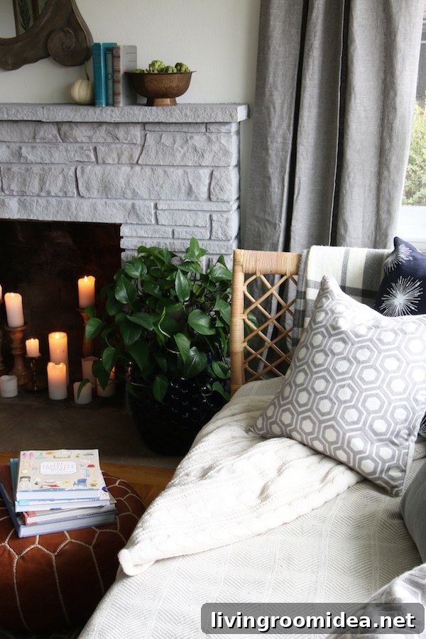 Click through to see a fall house tour of this small white brick cottage with eclectic coastal farmhouse style. 