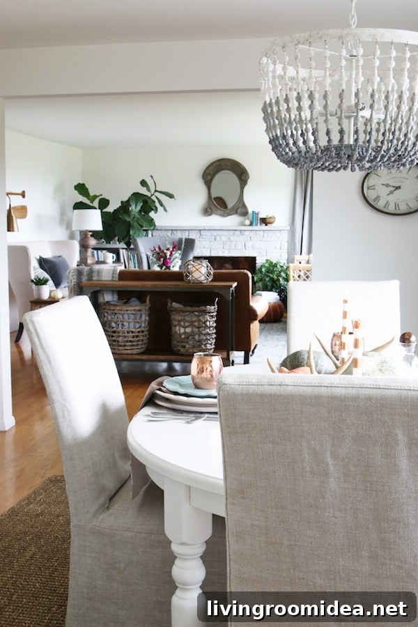 Click through to see a fall house tour of this small white brick cottage with eclectic coastal farmhouse style. 