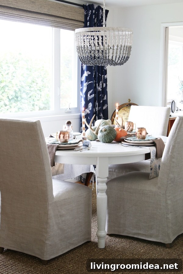 Click through to see a fall house tour of this small white brick cottage with eclectic coastal farmhouse style. 
