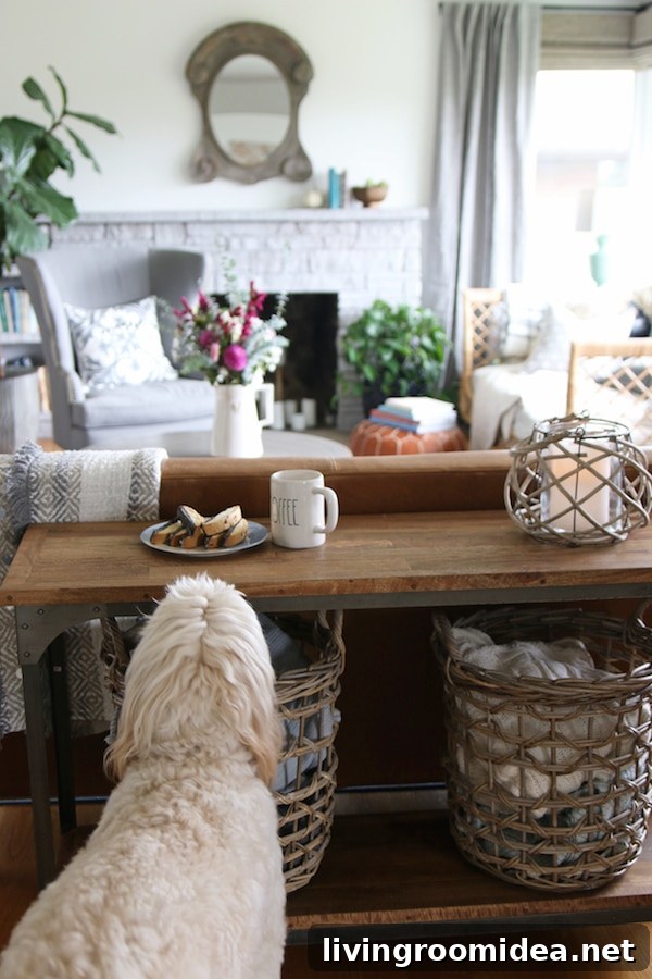 Click through to see a fall house tour of this small white brick cottage with eclectic coastal farmhouse style. 