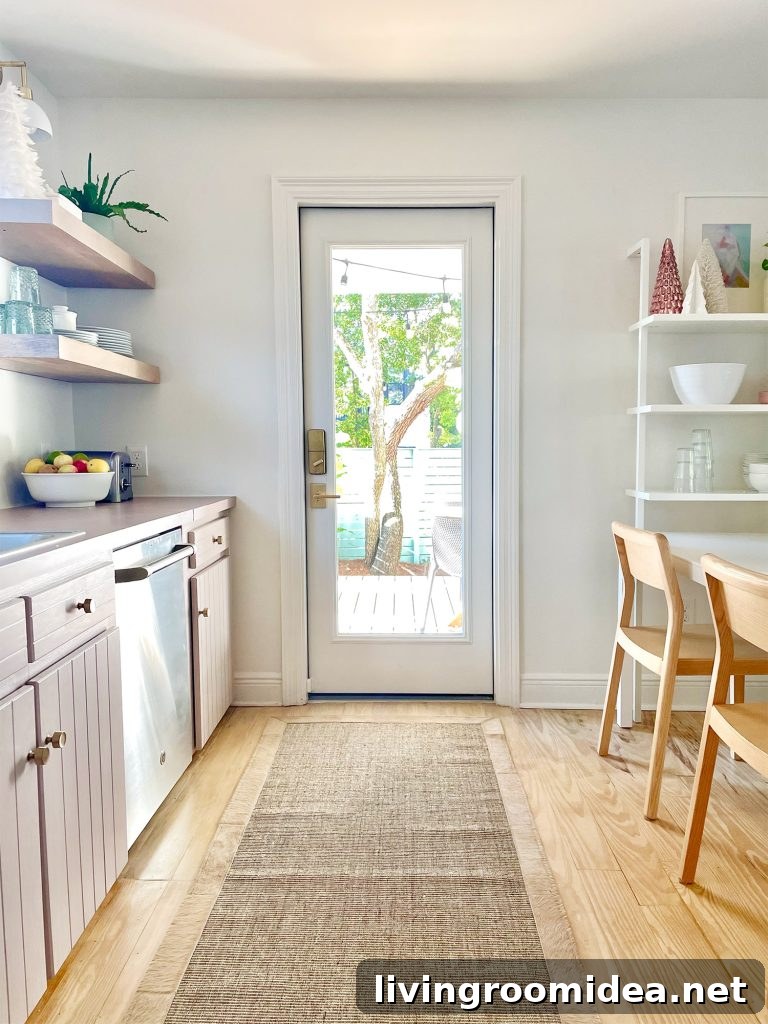 Same view of kitchen with new door added where window used to be
