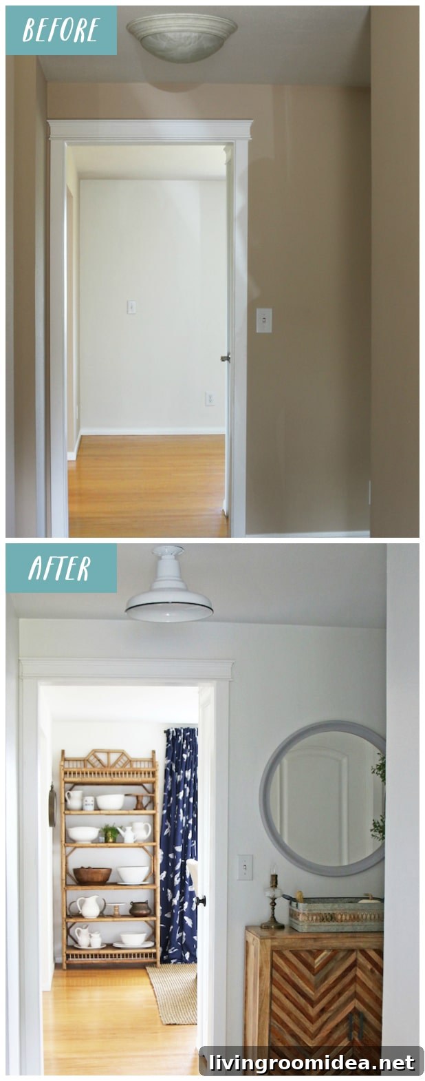 Farmhouse-Inspired Entry Hall: Before and After Transformation 15 Small changes make a big impact on this small hallway. Details and sources are in the post!