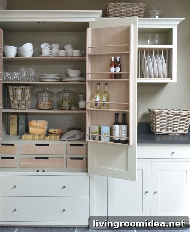 Slide-Out Kitchen Pantry Drawer Ideas for Organized Storage 3 built-in-kitchen-pantry-with-drawers