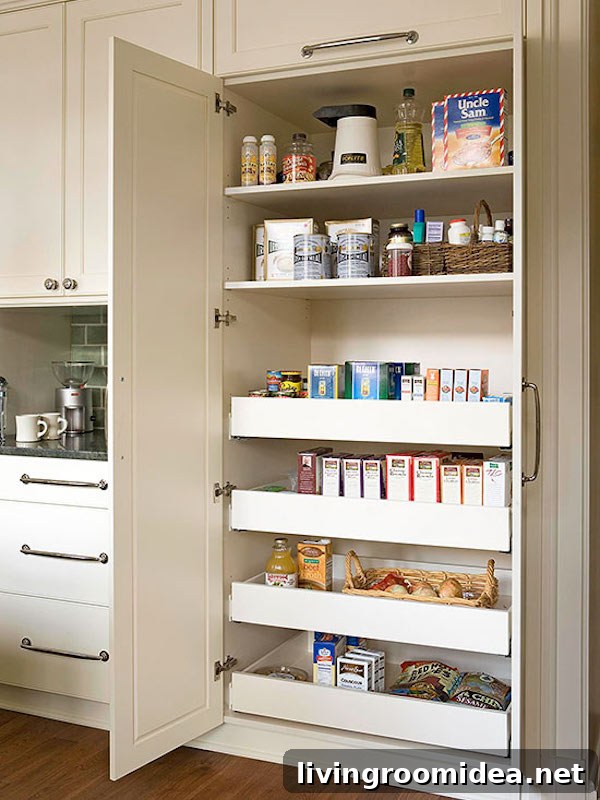 White slide out kitchen pantry drawers