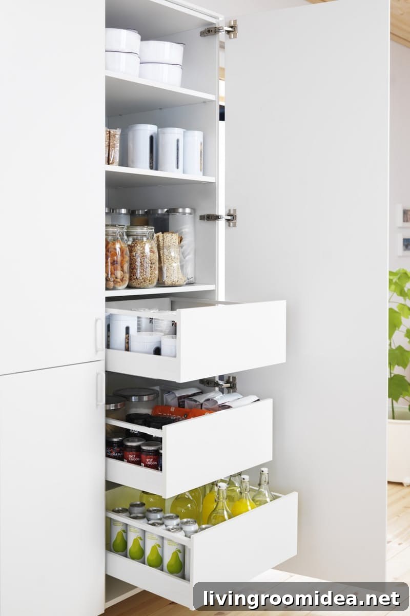 Slide-Out Pantry Drawer Ideas for Organized Kitchens 9 Slide out kitchen pantry drawers from Ikea