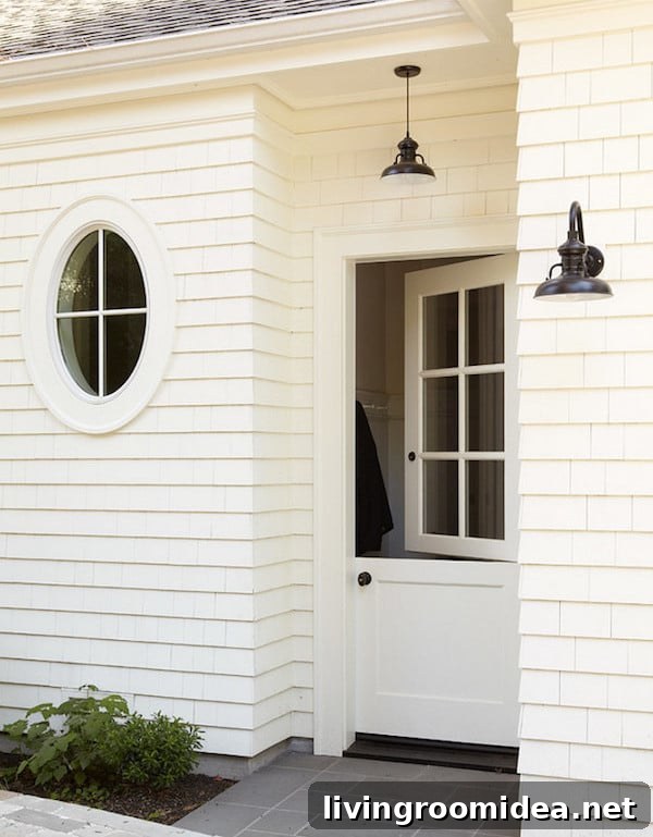 Round window inspiration - white exterior with black barn lights