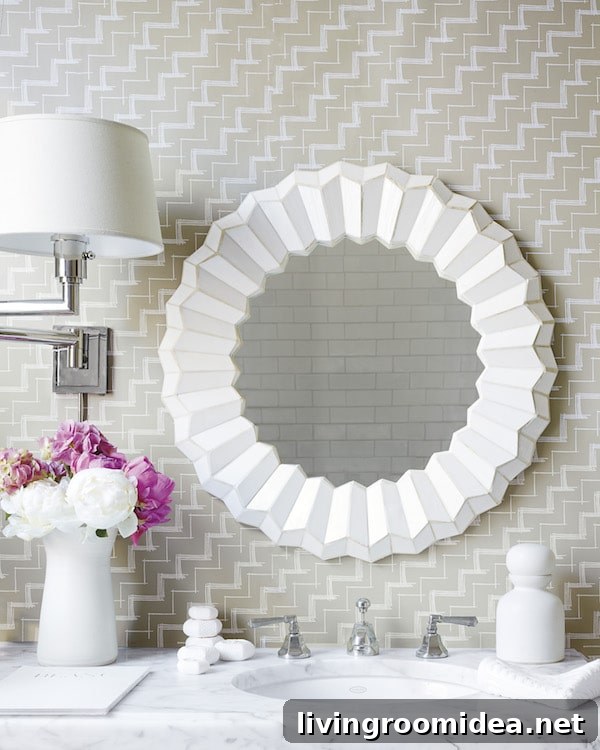 White round mirror bathroom